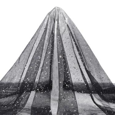 Imagem de HOBBIESAY Tecido de tule com glitter preto de 3 jardas, rede de tule, estrela de lantejoulas, tecido tule, para véu de noiva, saias de tutu, fitas de parafuso, artesanato de costura faça você mesmo