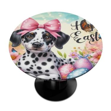 Imagem de hongjinglin Toalha de mesa redonda com borda elástica de Páscoa, toalha de mesa redonda limpável para ambientes internos e externos, pátio, jantar, cozinha, festival, decoração para mesas de 101 a 111