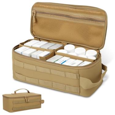 Imagem de Bolsa organizadora e de armazenamento de medicamentos, bolsa de primeiros socorros para viagem, caixa de comprimidos vazia portátil de grande capacidade com tampa e bolsos de malha, divisórias