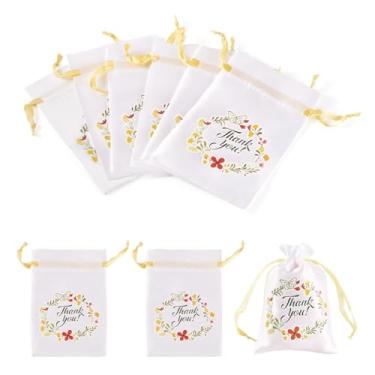 Imagem de Handship 20 peças 15 x 10 cm sacos de cetim com cordão flor agradecimento festa lembrancinha pequena poliéster cetim pano saco de presente bolsa de joias para casamento, Natal, Halloween, dia dos