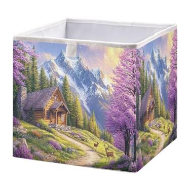 Imagem de SEHANY Cesto de armazenamento dobrável Mountains Lanscape, organizador de tecido grande, dobrável, para roupas, brinquedos, livros, armário, berçário, 38 x 27 x 17 cm