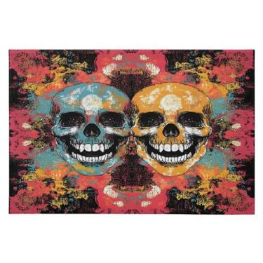 Imagem de CEBUGI Tapete de área 60 x 90 cm, macio, lavável, antiderrapante, com revestimento de borracha, caveiras coloridas, tapetes de área para sala de estar, quarto, decoração de casa