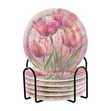 Imagem de Qilmy Conjunto de 6 peças para copos de tulipas bonitas ou porta-copos de bar para bebidas, porta-copos de fazenda ou porta-copos de mesa rústicos, porta-copos modernos de algodão para o Natal 1787