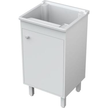 Imagem de Tanque de Lavanderia Plástico 26 Litros Com Gabinete MDF Branco 46cm E