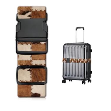 Imagem de Correias de bagagem para malas, cinto de viagem resistente com fivela de liberação rápida, alça de mala ajustável, acessórios de bagagem fofos para tabuleiro de xadrez de couro de vaca de viagem