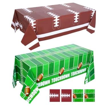 Imagem de SXoonKing Pacote com 4 toalhas de mesa de futebol, decorações de festa de aniversário de futebol – Capa de mesa esportiva de plástico descartável para decoração de festa de porta traseira, 137 x 272