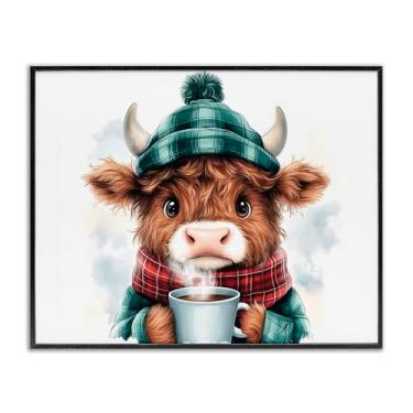 Imagem de Stupell Industries "Cozy Hot Chocolate Cow", arte giclée emoldurada, preta, 14 x 11