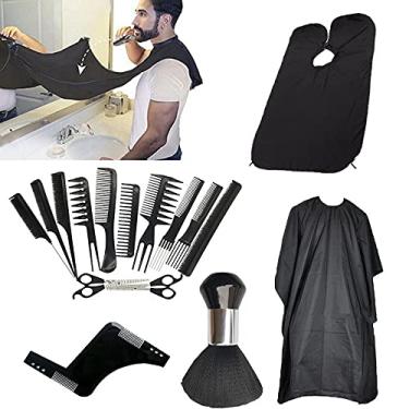 Imagem de 16 peças Kit de Cortes Cabelo e Barba com Tesouras Borda Lâmina Afiada Desgaste Pentes Barbeiro Capa Salão Avental Pince