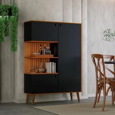 Imagem de Armário organizador 3 portas e 7 prateleiras sala,cozinha pés em poliuretano e pintura ripado 3D(preto ripado)