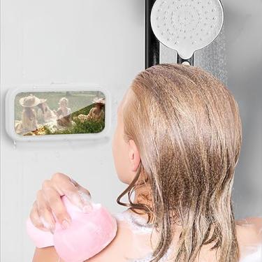 Imagem de Suporte de telefone de chuveiro à prova d'água, rotação de 360° retrátil ajustável antiembaçamento de alta sensibilidade universal suporte de parede para banheiro, espelho, banheira, cozinha, até 17