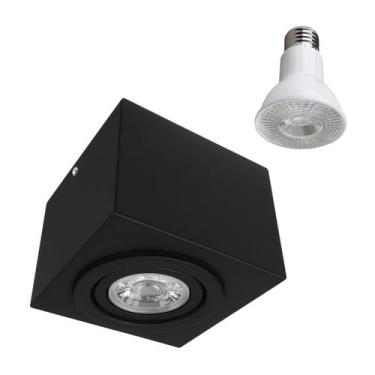 Imagem de Spot Plafon Box 1 Foco Alumínio Sobrepor + LED PAR20 7W Br. Quente ST3