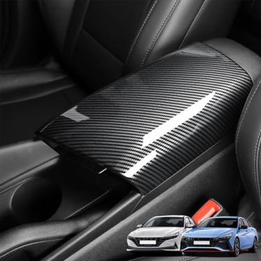 Imagem de Amzcar Capa de almofada de apoio de braço de carro padrão de fibra de carbono ABS console caixa de apoio de braço capa compatível com Hyundai Elantra N 2023-2025 acessórios