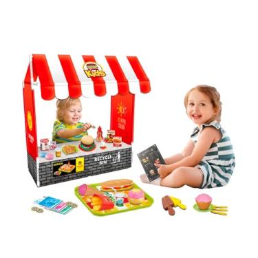 Imagem de Hamburgueria de Brinquedo DIY House, Kit Completo com 150 Peças, Lanchonete Infantil 81cm de Altura, com Comidinhas e Acessórios, para Crianças a partir de 3 Anos