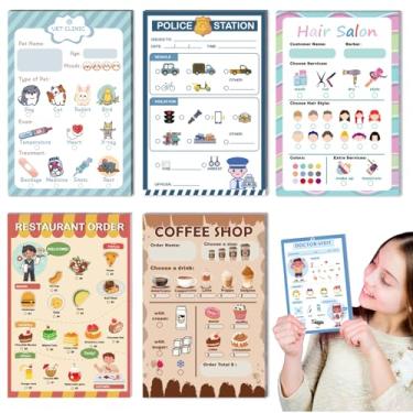Imagem de Kids Pretend Play Notepads 4X6 Inch Pretend Play Notebooks 30 Pages per Theme Kids Playtime Notepads Include Imaginative for Toddlers (Restaurant/Coffee/Doctor/Police/Salon/Vet)