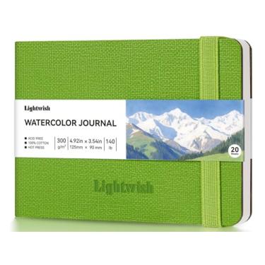 Imagem de Caderno de aquarela – Papel prensado a quente 100% algodão | 20 folhas e 40 páginas | 300 g/m2 (63,5 kg) | Capa de couro PU para esboços em aquarela para pintura de artistas, mídia mista 12,5 x 9 cm