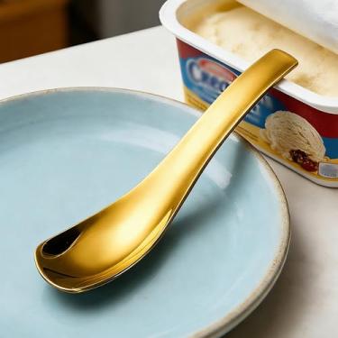 Imagem de Colher de aço inoxidável colher de chá de sorvete, colher de biscoito, colheres de sobremesa, casa, restaurante, alça de polimento, colher de café, dourada