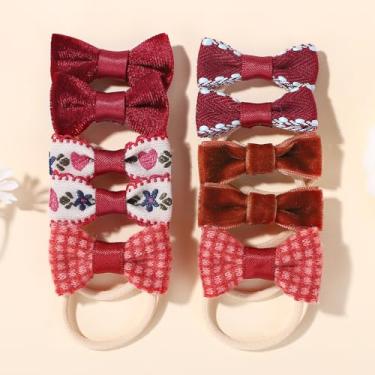 Imagem de 10 peças de laços de cabelo com laços pequenos elásticos de 4 cm, suportes de rabo de cavalo, tecido macio, laço de flor, faixas de cabelo de borracha para mulheres jovens (10 peças)