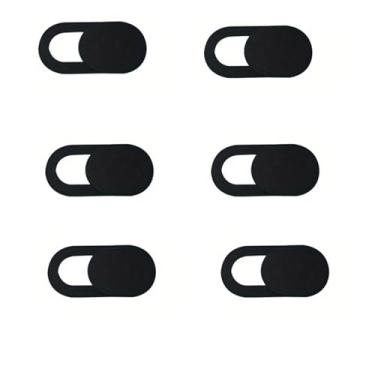 Imagem de 6 peças de capa de webcam deslizante de obturador de plástico adesivo fino capa de privacidade para câmera, pacote com 6 para laptops, PCs, telefones sem bateria, preto