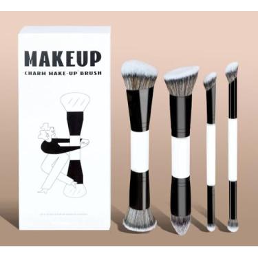 Imagem de Conjunto de pincéis de maquiagem preto e branco | Kit completo com pincéis de base, blush, pó e destaque, ferramentas profissionais de beleza para maquiagem facial 19-1