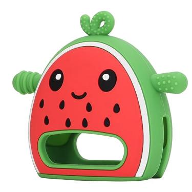 Imagem de Naroote Mordedor de Frutas Melancia para Desenvolvimento Sensorial do bebê e Reconhecimento de Cores para Todos Os Bebês, Luva de Dentição de Silicone