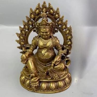 Imagem de FENNYYAR Estátua de cobre puro da riqueza Deus Buda Estatuetas para decoração de casa, 12 cm 4,7 polegadas, miniatura ornamento estátua escritório Fengshui decoração