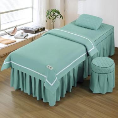 Imagem de Conjunto de lençóis de mesa de massagem, 4 peças, capa de cama de salão de beleza, simples, cor sólida, salão, spa, beleza, respirável, fumigação, massagem, saia de mesa, roupa de cama, fronha, capa