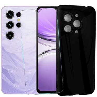 Imagem de MAOUICI Capa para celular Oukitel C3, capa macia de TPU antiimpressão digital, para Oukitel C3 protetor de tela de vidro temperado [1 unidade] [6,5 polegadas]