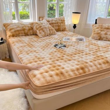 Imagem de Capa de colchão de flanela tingida quente, lençol com elástico, protetor de colchão espesso, canto elástico completo com design que fica no lugar, lavável, para proteção completa da cama - cor 06||180