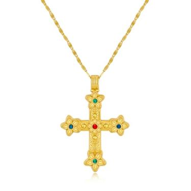 Imagem de SHANG JIURUI Elegante colar de cruz dourado para mulheres - joia religiosa leve com um toque clássico - corrente ajustável de 66 cm, adjustable, Banhado a ouro, Zircão