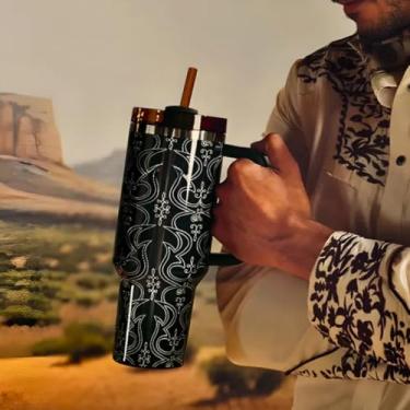 Imagem de Garrafa térmica de aço inoxidável rosa com boneca, 1200 ml, com tampa e canudo personalizável (KEN)