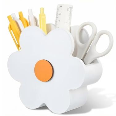 Imagem de Tenceur Porta-canetas margaridas fofas margaridas de grande capacidade, branco, decoração de escritório, copo de lápis, organizador de mesa para escritório, porta-pincéis de maquiagem de volta às