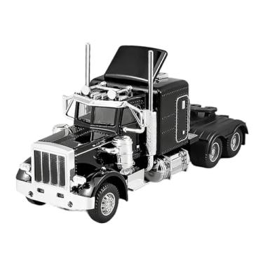 Imagem de Esquirla Caminhão semipesado em escala 1/32, modelo de brinquedo em metal fundido, com pneus de borracha, ideal para brincadeiras de faz de conta e transporte, Preto