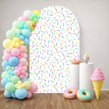 Imagem de HISDH Capas de fundo de arco, sorvete, granulados, decorações de festa de aniversário, 2 lados, Chiara, suporte arqueado de 7 x 1,5 m, capa de tecido elastano para chá de bebê, toalha de mesa