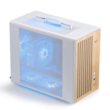 Imagem de darkFlash Capa portátil Micro-ATX PC com alça, capa mini torre MATX com madeira, com 1 ventilador ARGB PWM, porta tipo C, suporta 240 AIO, cooler H165mm, desktop compacto simples, branco (WD200)