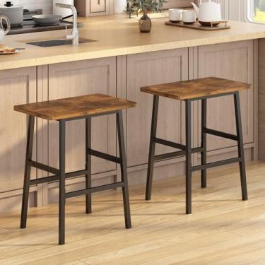 Imagem de Conjunto de 2 Peças Bancos de Bar, Banqueta Alta e Balcão Banqueta de Cozinha, Banco com Design Robusto, Ideal para Cozinhas, Salas de Estar e Bares, Marrom