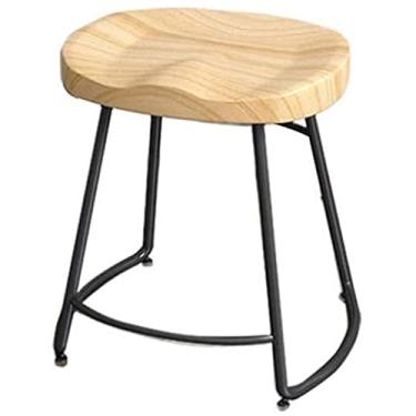 Imagem de AkosOL Banqueta de bar ajustável, banco de bar rústico de madeira e ferro, ótimo banco de bar retrô para móveis, cadeira de cozinha, banco de balcão sem costas com assento de sela, cadeiras de bar com