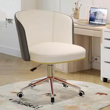 Imagem de AkosOL Modn Cadeira de escritório com encosto médio, para sala de maquiagem, sala de estar, cadeira de estudo, cadeira giratória ajustável com rodas e apoio de braço, cinza escuro + bege