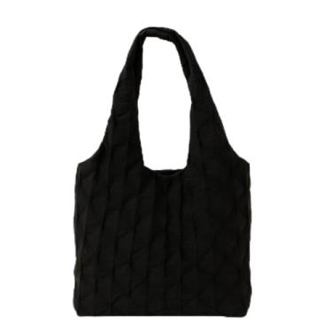 Imagem de Sacola xadrez com detalhes texturizados, bolsa de ombro espaçosa para uso diário, bolsa feminina, Preto, Bolsas de mão