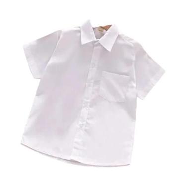 Imagem de Camisa Branca De Verão Para Meninos, Manga Curta, Gola Com Botão, Leve