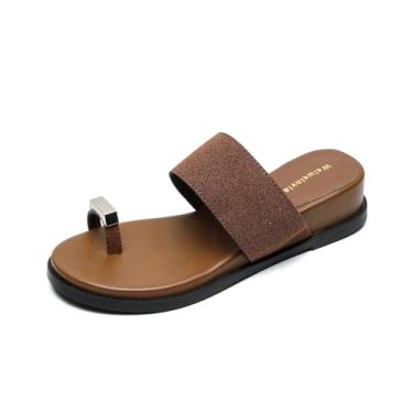 Imagem de REFRASE LIFE Chinelo feminino de 2,54 cm plataforma alta estilo boho havaiano sandália para o verão praia, casual leve slip on slides, Liso., 8.5