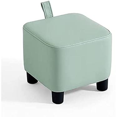 Imagem de Banqueta otomana de couro com alça – Bonito descanso de pé cubo verde, banquinho pequeno moderno de cor sólida para sofá, 29 x 29 x 26 cm, perfeito para sala de estar e quarto