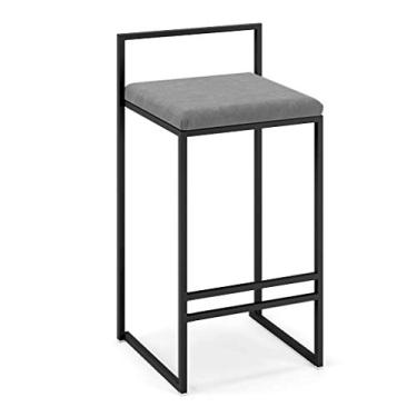 Imagem de Bancos de bar de metal preto com encosto completo | Assento de almofada de flanela | Banco de apoio para os pés | Carga máxima de 200 libras - Perfeito para bar, pub, café, balcão de cozinha - Cadeira
