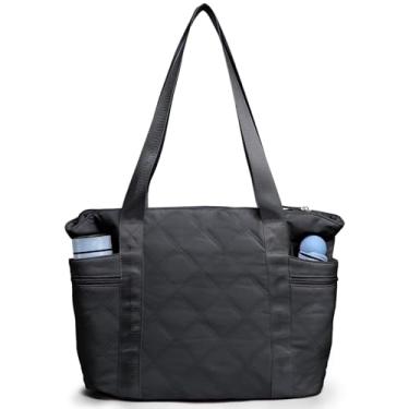 Imagem de KAATAI Sacola acolchoada para mulheres, bolsa de trabalho inchada com zíper, bolsa de viagem acolchoada para academia de enfermagem hospital, Preto, One Size