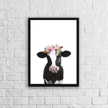 Imagem de Quadro Vaca Flores 45X34Cm - Com Vidro Moldura Preta