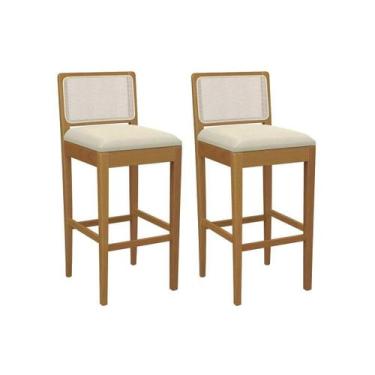 Imagem de Banqueta Cozinha Sara 1BMM005CA Premium Madeira Maciça Kit 2 Un Carval