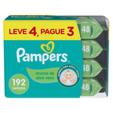 Imagem de Kit Lenço Umedecido Pampers Aroma de Aloe Vera - 4 Pacotes com 48 Unid