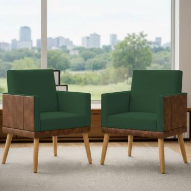 Imagem de Kit 2 Poltronas Decorativa Para Sala Recepção Escritório Consultório Lis Corino Peroba e Suede