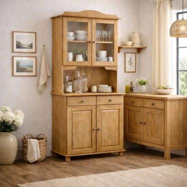 Imagem de Cristaleira em Madeira Maciça Armário Cozinha Rústica Balcão