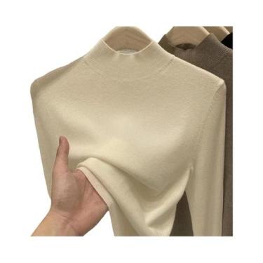 Imagem de Suéter Feminino Slim Fit Com Gola Alta AOSSVIAO Moda Outono Inverno Pu