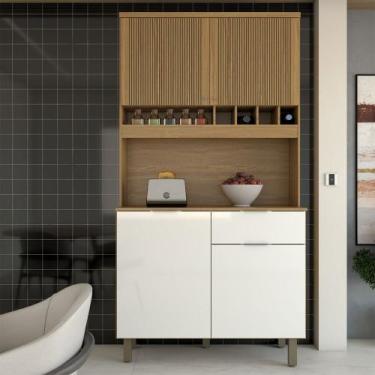 Imagem de Cozinha Compacta Luz 1 Gaveta 4 Portas 100% Mdf Amêndoa/Branco - Panor